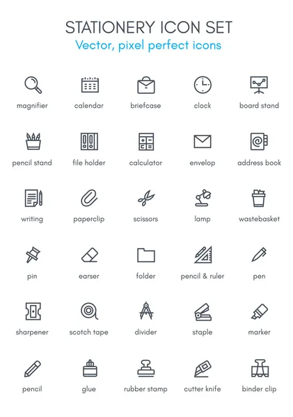 Briefpapier Theme Line Icon Set. — Stockvektor