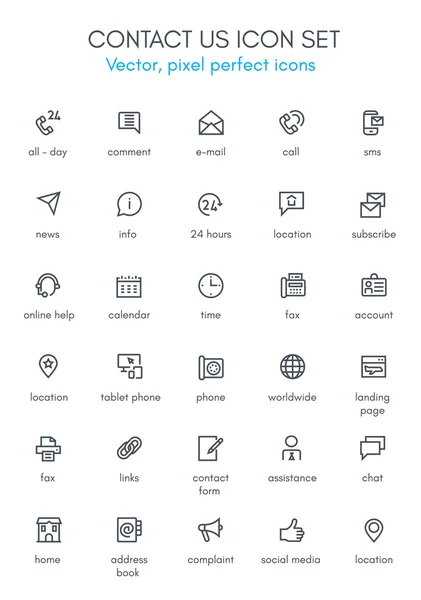 Kontaktieren Sie uns Theme Line Icon Set. — Stockvektor