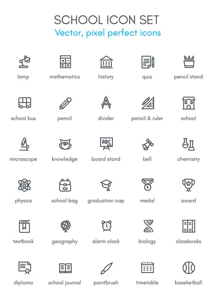 スクール テーマ ライン アイコン セット — ストックベクタ