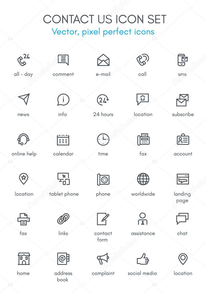Contact us theme line icon set. Pixel perfect fully editable vector icon suitable for websites, info graphics and print media.