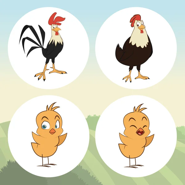 Animais de fazenda desenhos animados, ilustração vetorial — Vetor de Stock