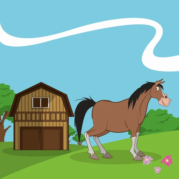 Polní koně karikatury, vektorové ilustrace — Stockový vektor