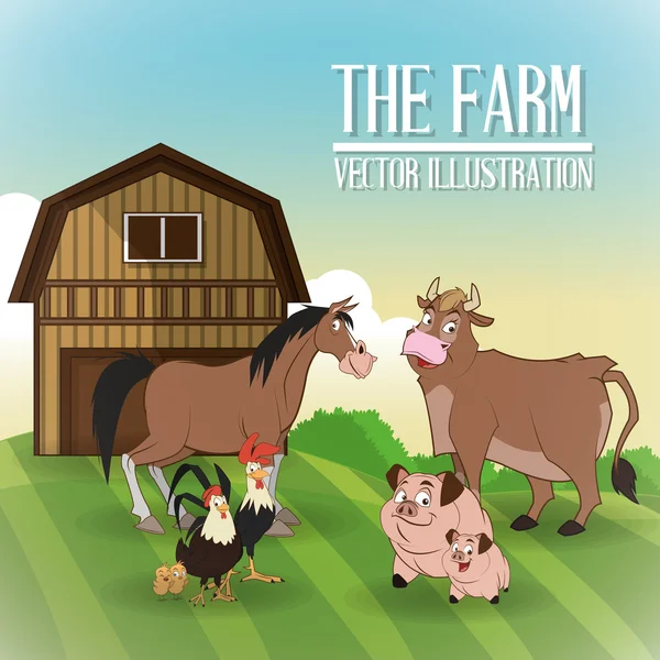 Çiftlik hayvanları Karikatürler, vektör çizim — Stok Vektör