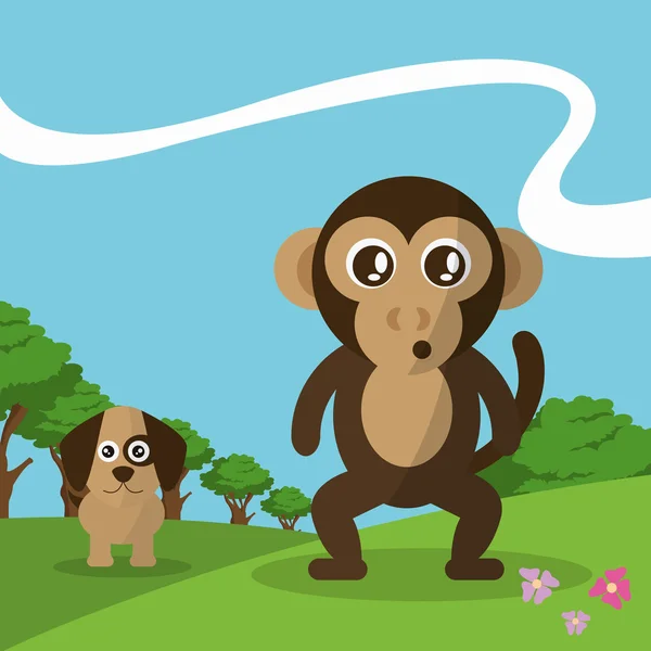 Opice a pes design — Stockový vektor