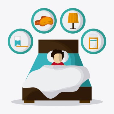 Yatak tasarımı üzerinde dinlenme, illüstrasyon vektör