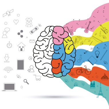 Yaratıcı zihin ve fikir simgesi tasarım, vektör çizim