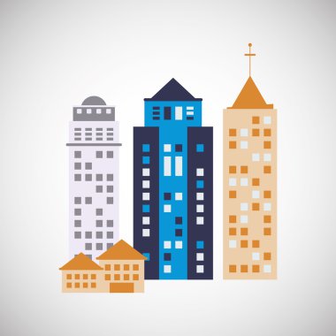 Şehir ve bina simgesi tasarım, vektör çizim