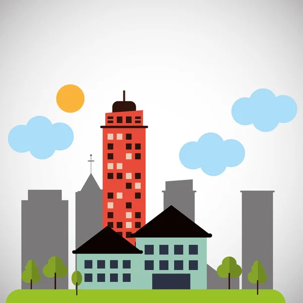 Diseño de iconos de ciudad y edificio, ilustración vectorial — Vector de stock