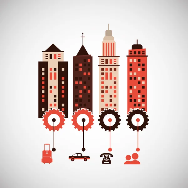 Diseño de iconos de ciudad y edificio, ilustración vectorial — Vector de stock