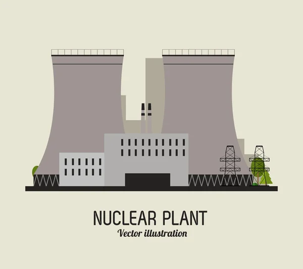 Planta nuclear en diseño colorido, ilustración vectorial — Vector de stock