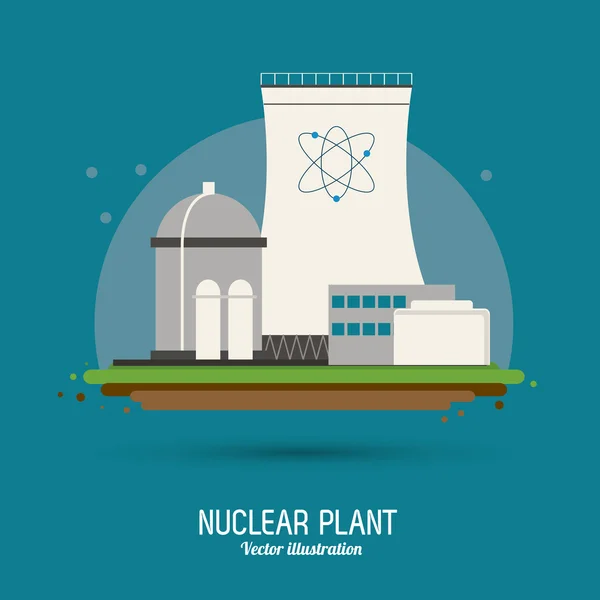 Planta nuclear en diseño colorido, ilustración vectorial — Vector de stock