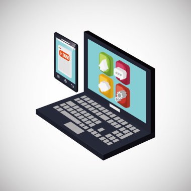 İzometrik dizüstü ve tablet, vektör çizim simgesi