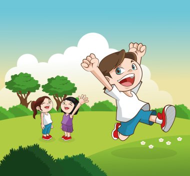 Mutlu çocuklar, vektör çizim karikatür