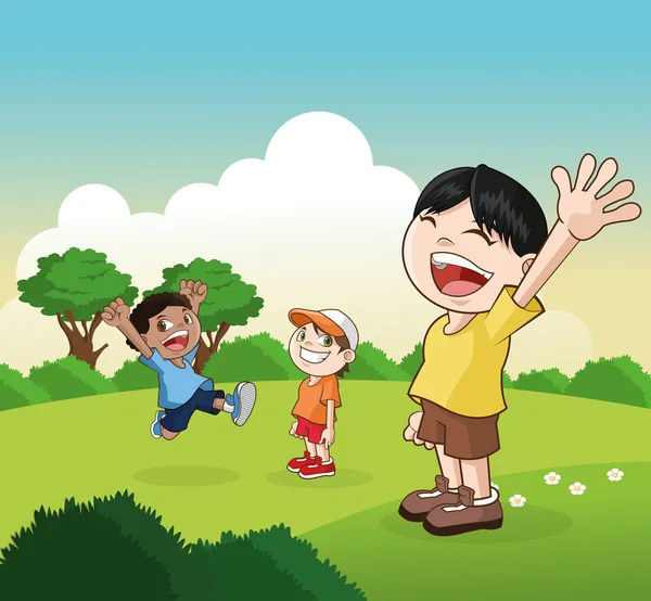 Dibujos animados de los niños pequeños felices, ilustración del vector — Vector de stock