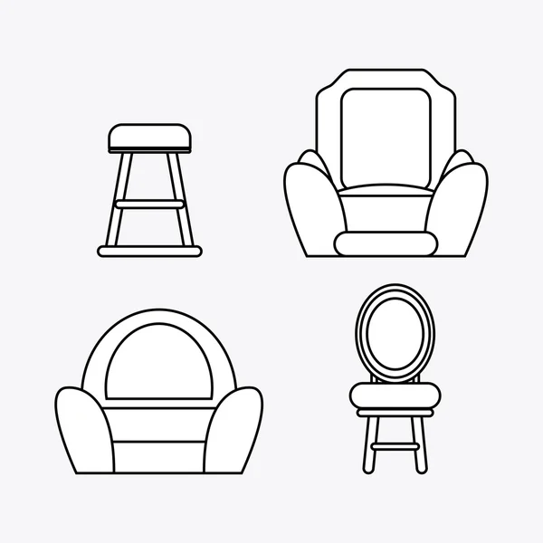 Набор черно-белых стульев, векторная иллюстрация — стоковый вектор