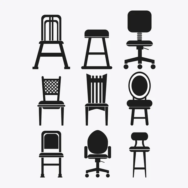 Set van zwart-witte stoelen, vectorillustratie — Stockvector