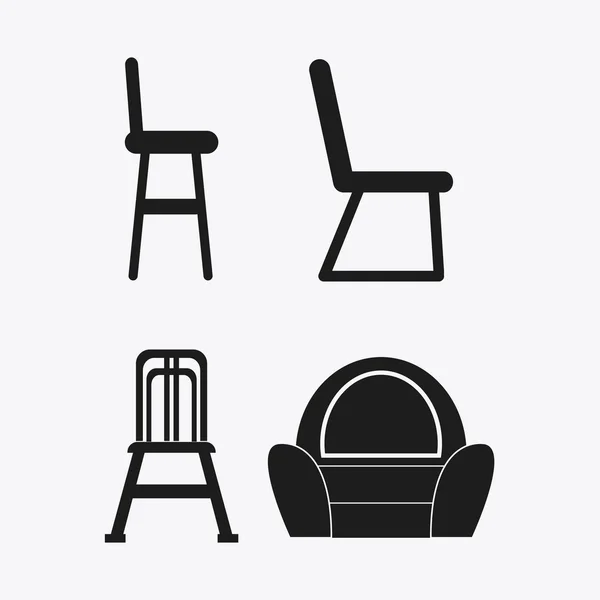 Set van zwart-witte stoelen, vectorillustratie — Stockvector