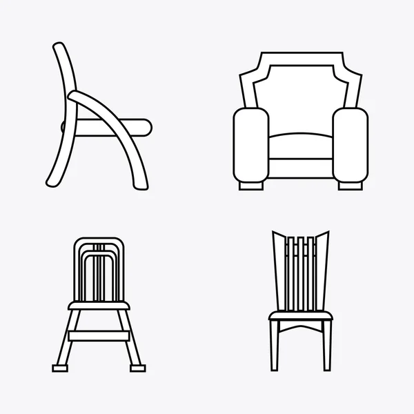 Set van zwart-witte stoelen, vectorillustratie — Stockvector