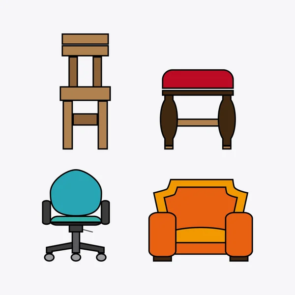 Набор цветных стульев, векторная иллюстрация — стоковый вектор