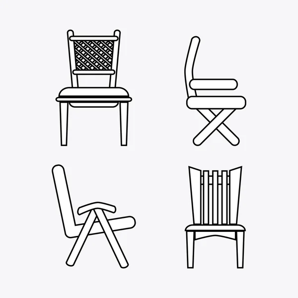 Conjunto de sillas en blanco y negro, ilustración vectorial — Vector de stock