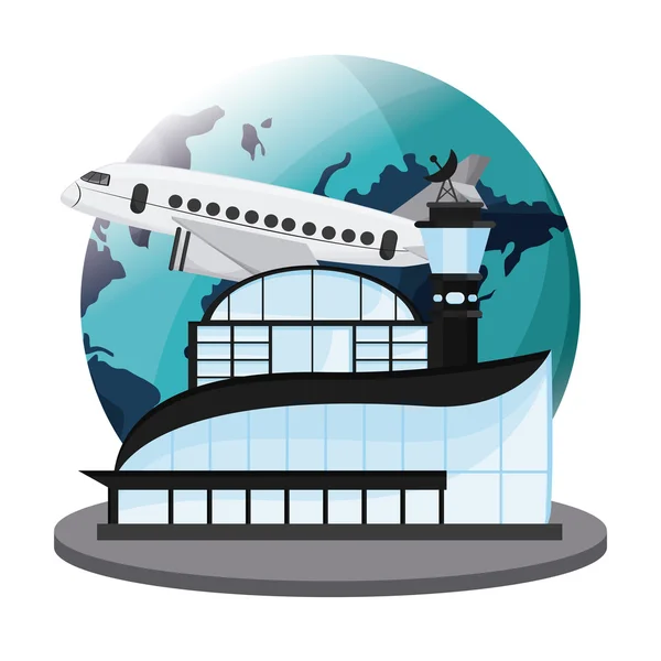 Colorido aeropuerto sobre fondo blanco, ilustración vectorial — Vector de stock