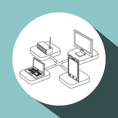 İzometrik teknoloji tasarım, vektör çizim simgesi