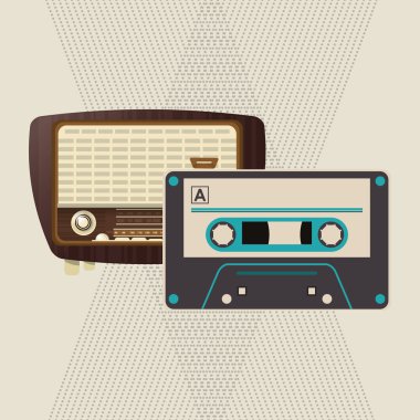 renkli retro radyo tasarım, vektör çizim