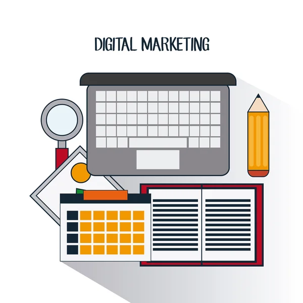 Marketing digitale su sfondo bianco, illustrazione vettoriale — Vettoriale Stock