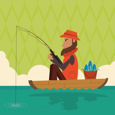 Balıkçı tekne tasarımı. kamp kavramı. Spor illüstrasyon