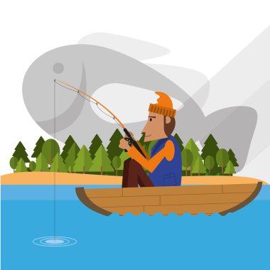 Balıkçı tekne tasarımı. kamp kavramı. Spor illüstrasyon