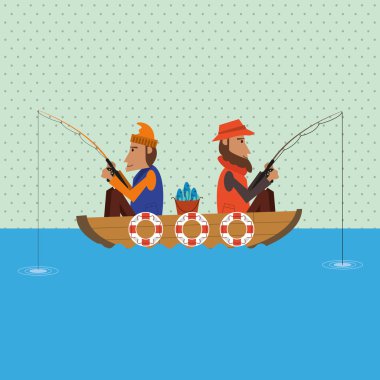 Balıkçı tekne tasarımı. kamp kavramı. Spor illüstrasyon