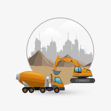 İnşaat tasarım altında. kamyon kavramı. onarım simgesi