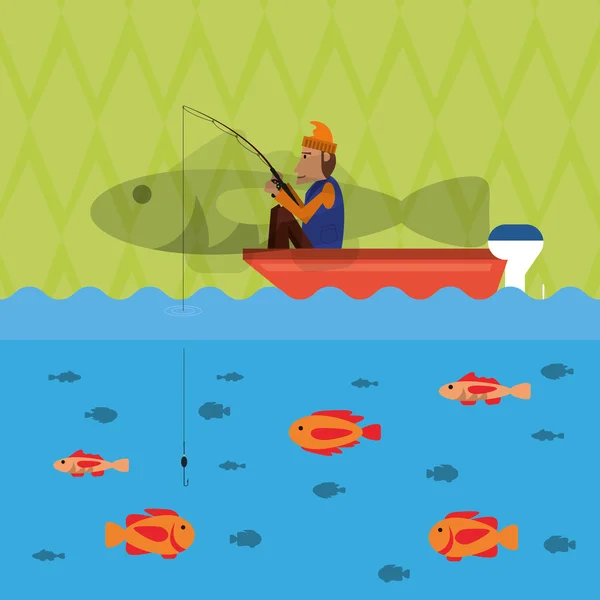 Fiskare på båten design. lägret koncept. Sport illustration — Stock vektor
