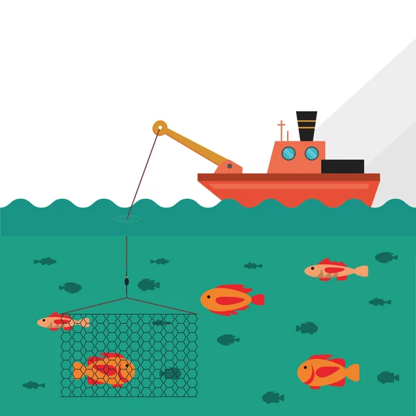 Projeto de barco de pesca. conceito de mar. ilustração desportiva — Vetor de Stock
