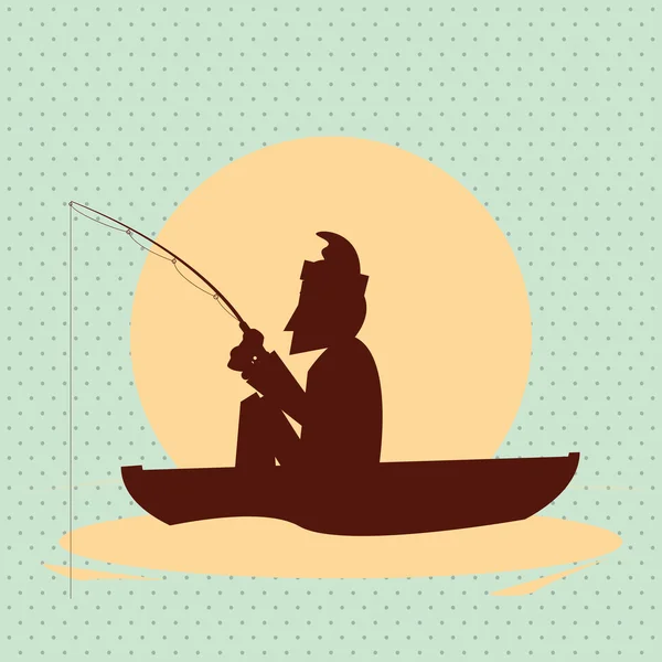 Pescador no projeto do barco. conceito de acampamento. ilustração desportiva —  Vetores de Stock