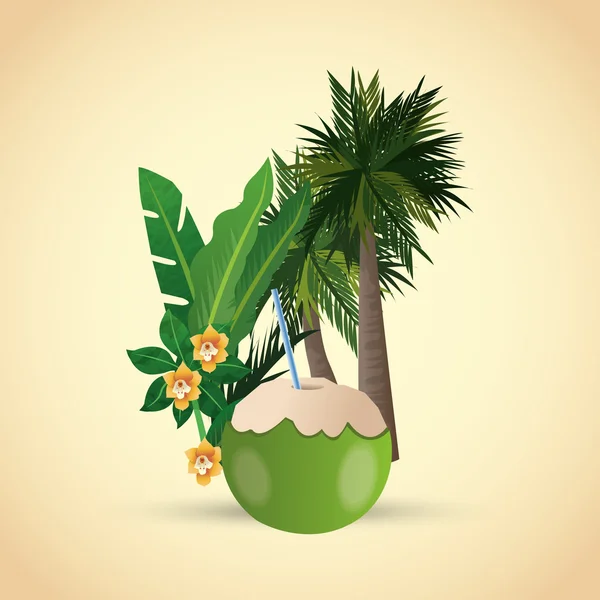 Desenho tropical. conceito de flor. ícone de coco —  Vetores de Stock