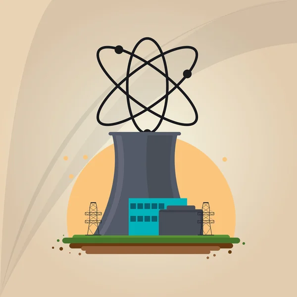 原子力発電所の工場、産業デザインのコンセプト — ストックベクタ