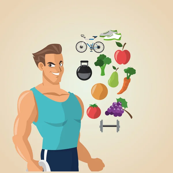 Healthy lifestyle design, fitness and bodybuilding concept — Stock Vector
