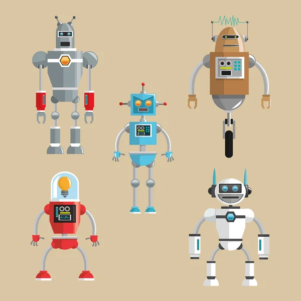 Robot set design. Concepto tecnológico. icono humanoide — Vector de stock