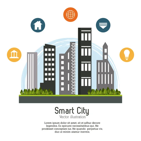 Smart City Design. Social-Media-Ikone. Technologiekonzept — Stockvektor