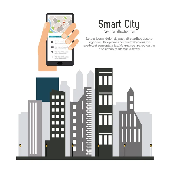 Diseño inteligente de la ciudad. Icono de redes sociales. Concepto tecnológico — Vector de stock