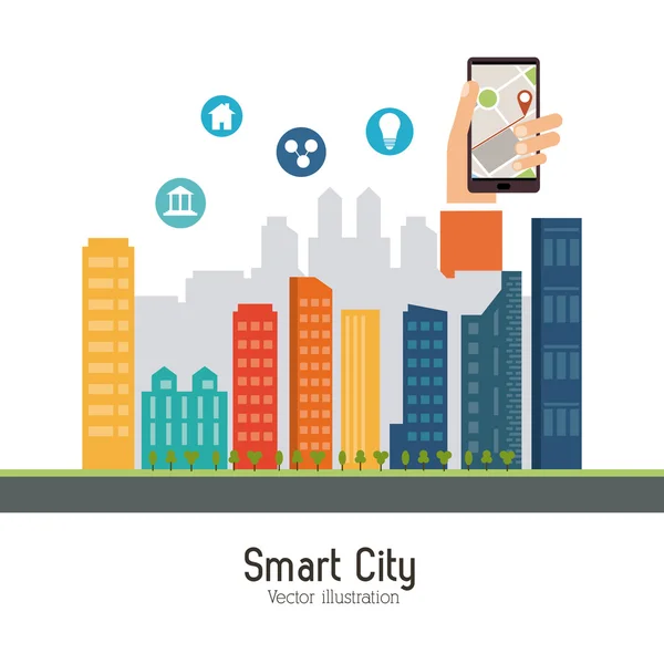 Smart City Design. Social-Media-Ikone. Technologiekonzept — Stockvektor