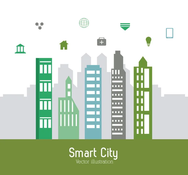 Smart City Design. Social-Media-Ikone. Technologiekonzept — Stockvektor