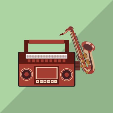 Müzik simgesi. Retro kavramı. Düz illüstrasyon, düzenlenebilir vektör