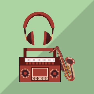 Müzik simgesi. Retro kavramı. Düz illüstrasyon, düzenlenebilir vektör