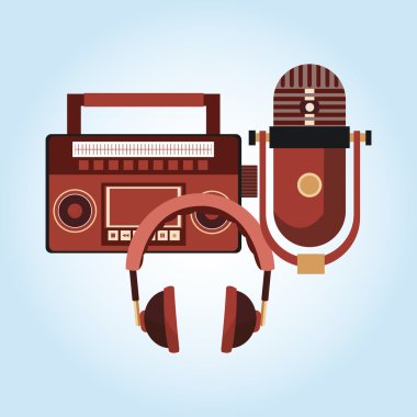 Müzik simgesi. Retro kavramı. Düz illüstrasyon, düzenlenebilir vektör