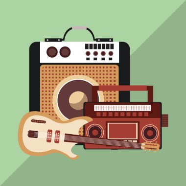 Müzik simgesi. Retro kavramı. Düz illüstrasyon, düzenlenebilir vektör