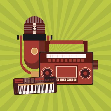 Müzik simgesi. Retro kavramı. Düz illüstrasyon, düzenlenebilir vektör