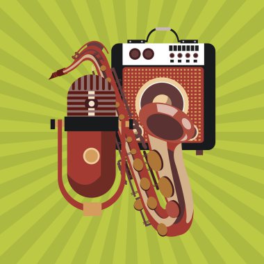 Müzik simgesi. Retro kavramı. Düz illüstrasyon, düzenlenebilir vektör