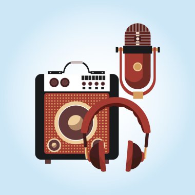 Müzik simgesi. Retro kavramı. Düz illüstrasyon, düzenlenebilir vektör